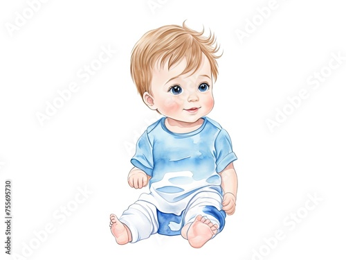 Watercolor cute baby boy.Watercolor illustration isolated on white background. Generative AI.