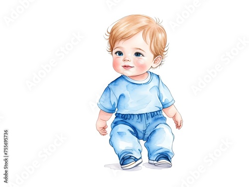 Watercolor cute baby boy.Watercolor illustration isolated on white background. Generative AI.