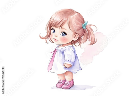 Watercolor cute baby girl.Watercolor illustration isolated on white background. Generative AI.