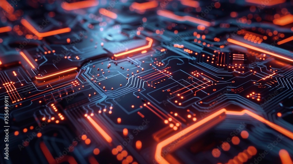 Abstract futuristic background with circuit board and glowing elements Abstract futuristic background with circuit board and glowing elements