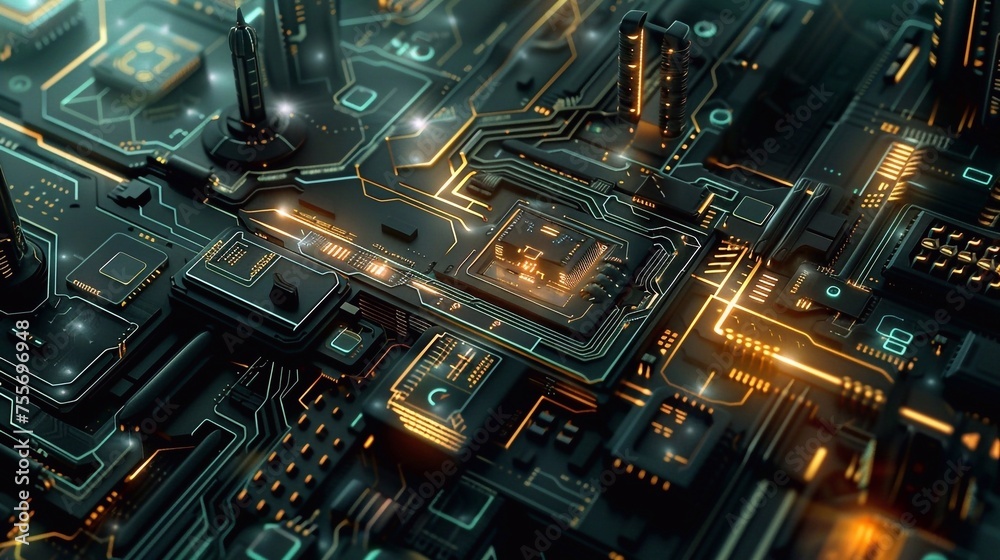 Abstract futuristic background with circuit board and glowing elements