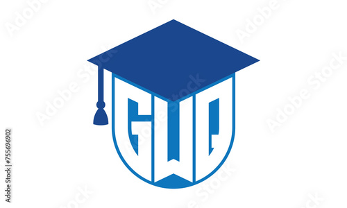 GWQ initial letter academic logo design vector template. school college logo, university logo, graduation cap logo, institute logo, educational logo, library logo, teaching logo, book shop, varsity	
 photo