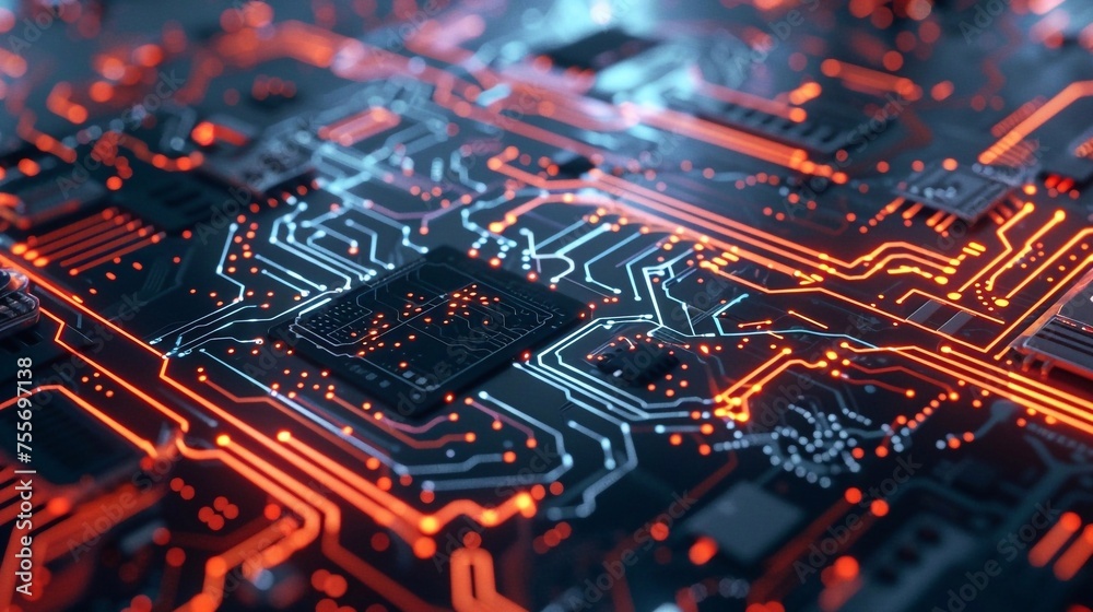 Abstract futuristic background with circuit board and glowing elements Abstract futuristic background with circuit board and glowing elements