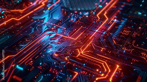 Abstract futuristic background with circuit board and glowing elements