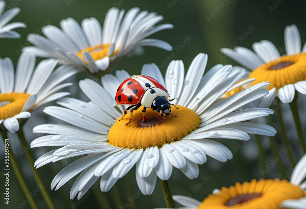 Close-up photo of lady bug on daisy