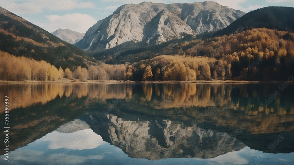 Panorama mountain autumn landscape with reflection watar