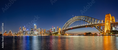 Sydney, New South Wales, Australia; February 25, 2024 - Skyline of Sydney at dusk