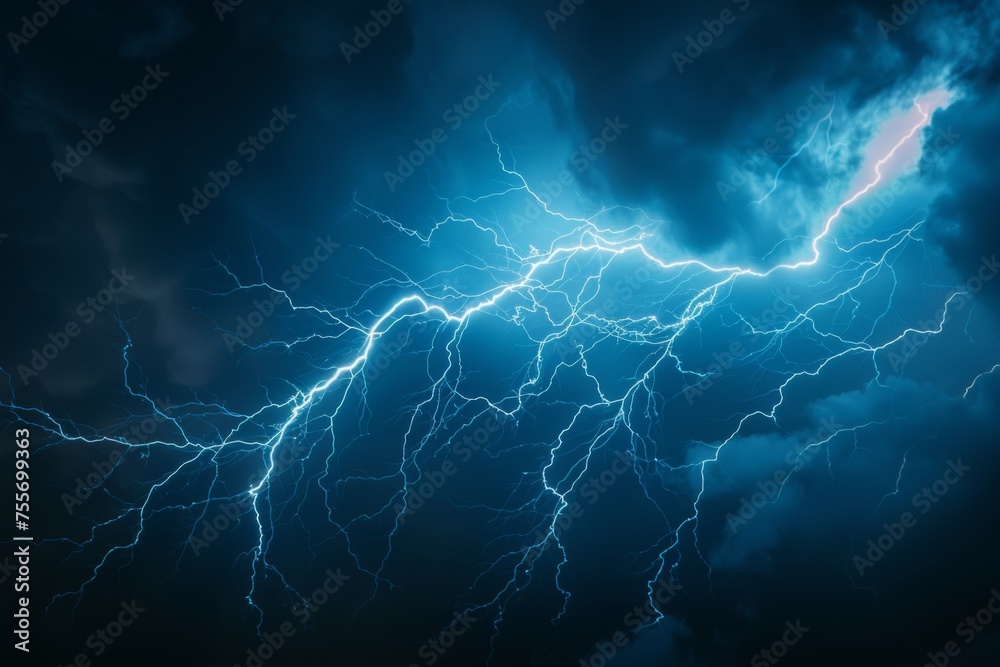 A striking image of a bright blue lightning bolt piercing through a dark sky. This powerful and electrifying photo captures the raw energy and intensity of a lightning storm. Perfect for illustrating A striking image of a bright blue lightning bolt piercing through a dark sky. This powerful and electrifying photo captures the raw energy and intensity of a lightning storm. Perfect for illustrating