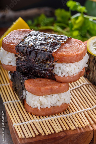 Savory Delight: 4K Ultra HD Image of Delicious Spam Musubi photo