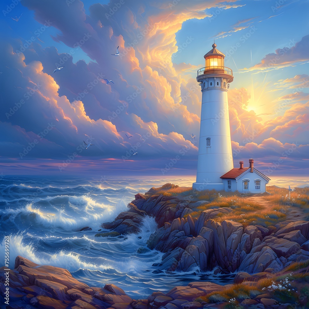 Lighthouse Background: Majestic lighthouses standing against dramatic coastal landscapes evoke a sense of maritime adventure.