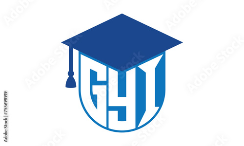 GYI initial letter academic logo design vector template. school college logo, university logo, graduation cap logo, institute logo, educational logo, library logo, teaching logo, book shop, varsity	
 photo