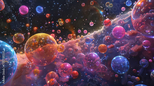 The image features a chaotic multiverse with raw style and a unique color scheme.