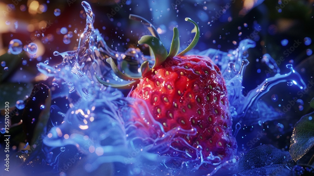 3D Illustrate of Behold the awakening of legends as a Strawberry charged with elemental energy - obrazy, fototapety, plakaty 