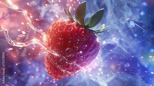 3D Illustrate of Behold the awakening of legends as a Strawberry charged with elemental energy