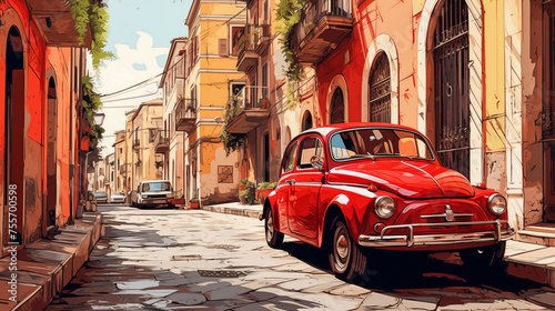 Roter alter Oldtimer in einer italienischen Straße, Kunst Design © Animaflora PicsStock