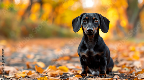 dog in autumn, german dachshund