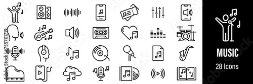 Music Web Icons. Vocal, Singer, Musical Instrument, Headphone, Sound. Vector in Line Style Icons
