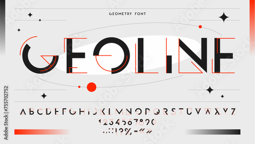 Geometric line font, modern abstract type and futuristic urban typeface, vector creative English alphabet. Geometric letters in thin and bold line or linear font type for architecture and construction