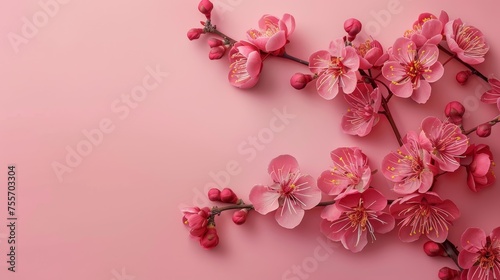Branch With Pink Flowers on Pink Background © Media Srock