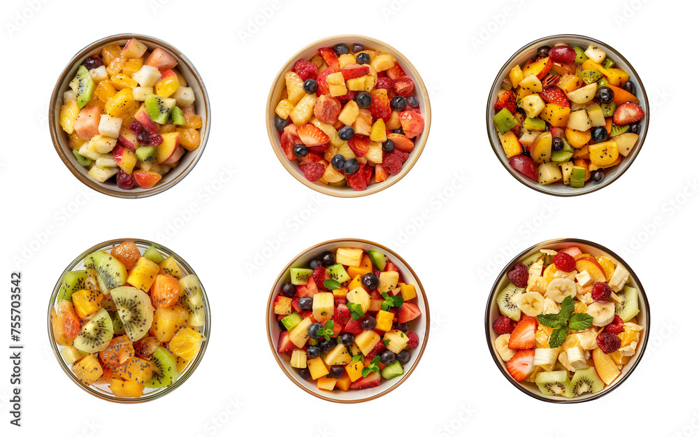 Collection of mixed fruit salad isolated on a transparent background, PNG, top view Collection of mixed fruit salad isolated on a transparent background, PNG, top view