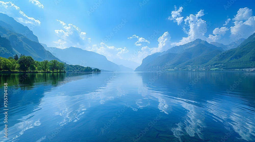 Calm waters in shades of blue mirror