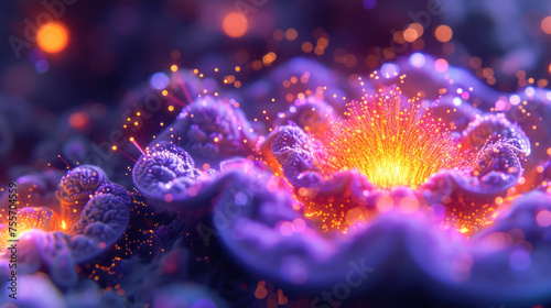 Unreal glowing electric blue flower, electronic microscope image, unknown form of life