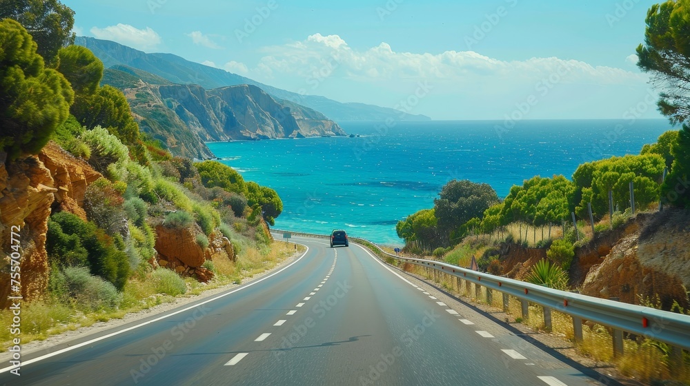 Car driving on the road landscape in summer