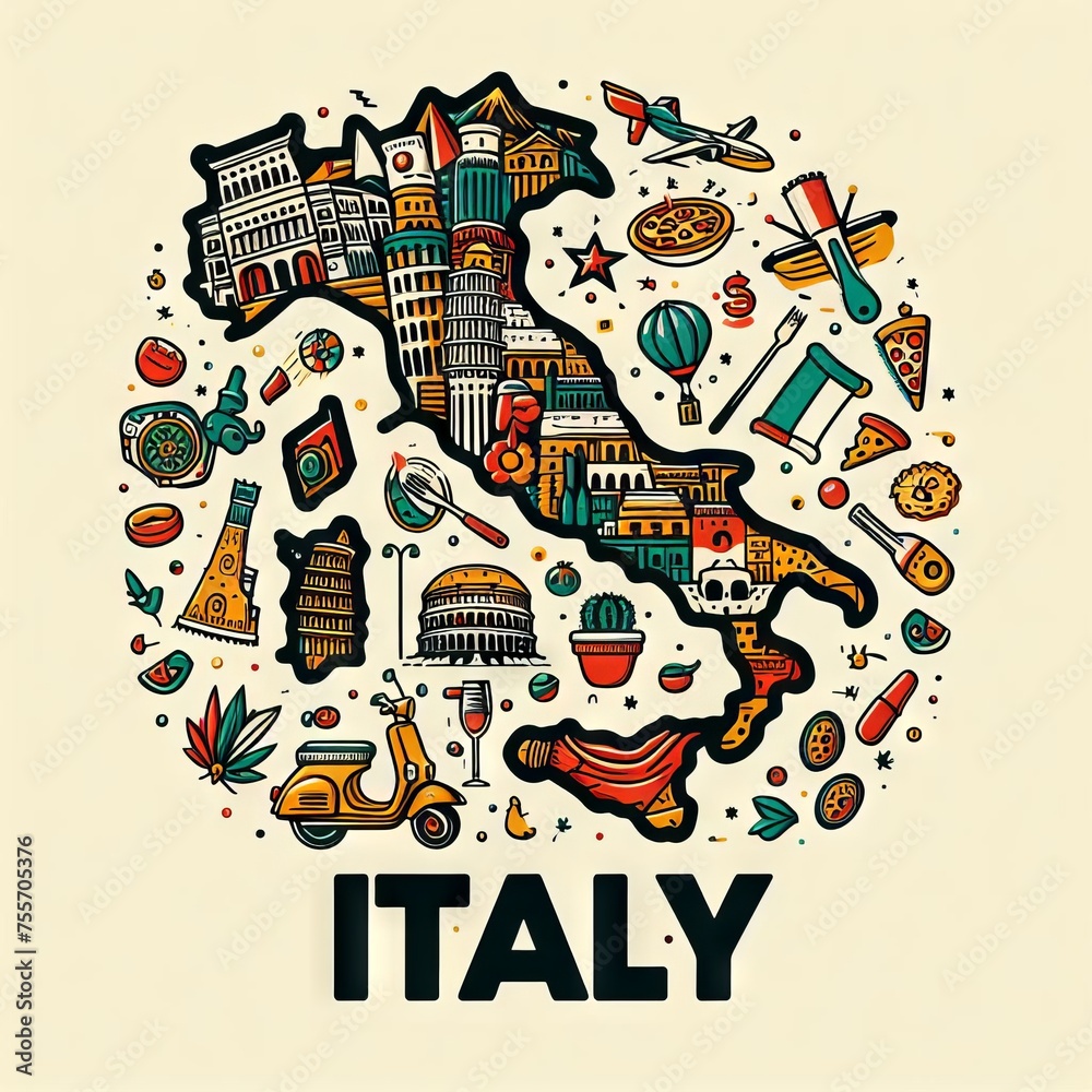 Illustration of Italy with cultural elements