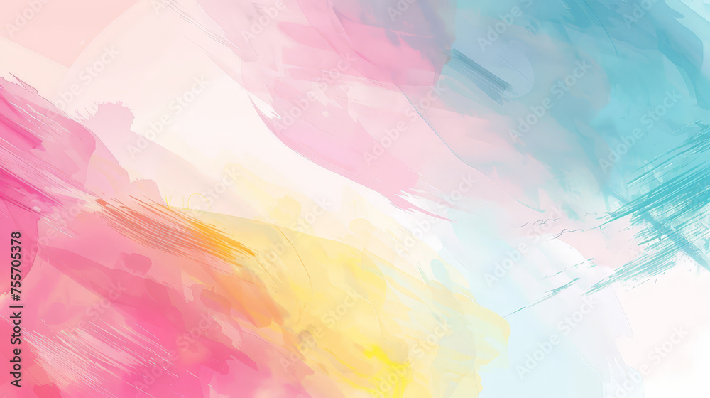 A colorful painting with pink, yellow, and blue hues