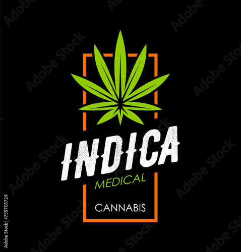 Medical cannabis icon. CBD, marijuana or weed leaf symbol. Natural weed plant premium print, medicine cannabis shop or medical CBD drug graphic vector stamp or advertising emblem