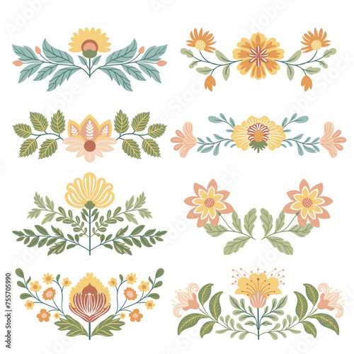 Vector illustration with floral compositions in foul style © Evgeniia