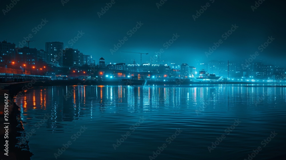City Illuminated by Water at Nigh