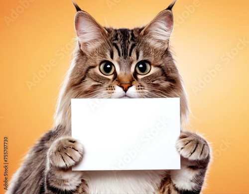 Cute Domestic Cats Holding Blank Signs for Advertisement