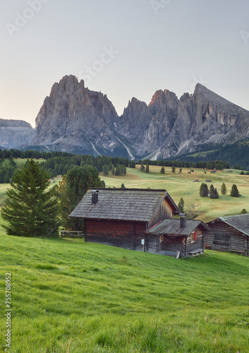 Langkofel, Almhütte, Seiser Alm, Südtirol, Italien