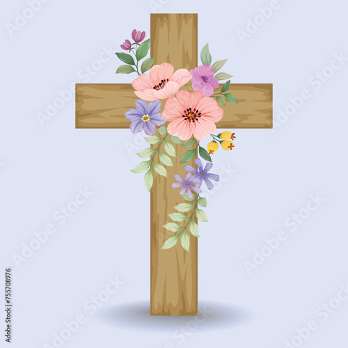Obraz na płótnie Wood crosses decorated with flowers, Easter religious symbol w salonie