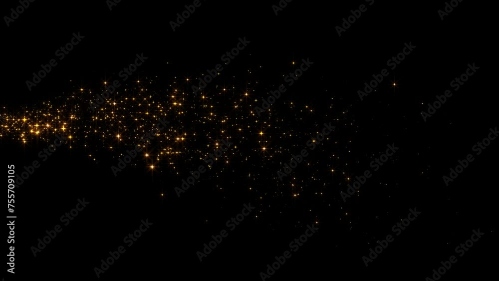 golden sparkle particle glitters light trail alpha channel loop 4k animation, shiny glowing gold stars on transparent background