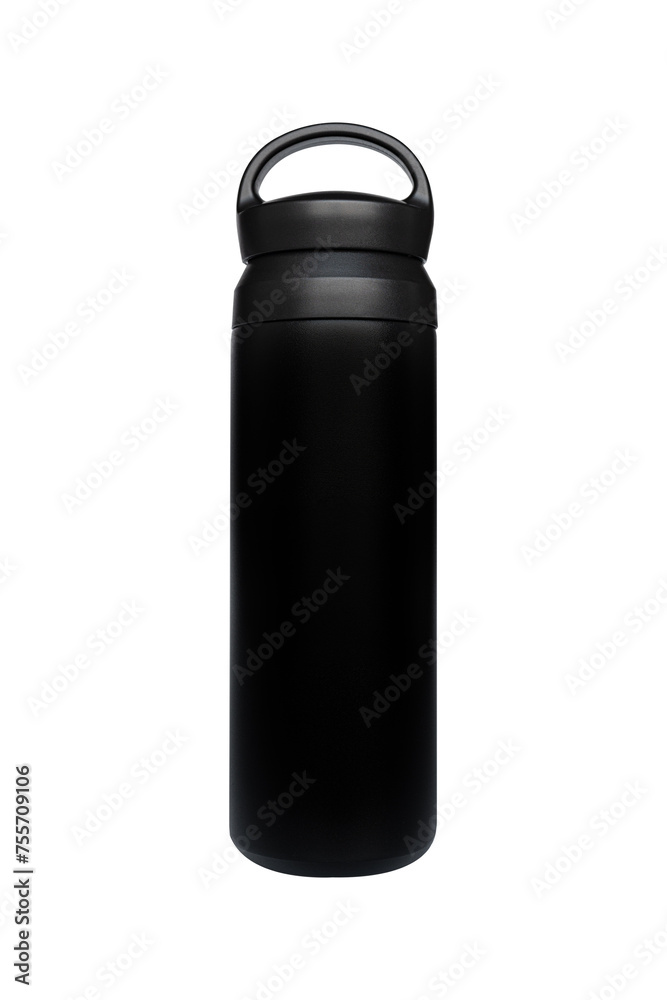 Black stainless steel water bottle isolated on white background. Black stainless steel water bottle isolated on white background.