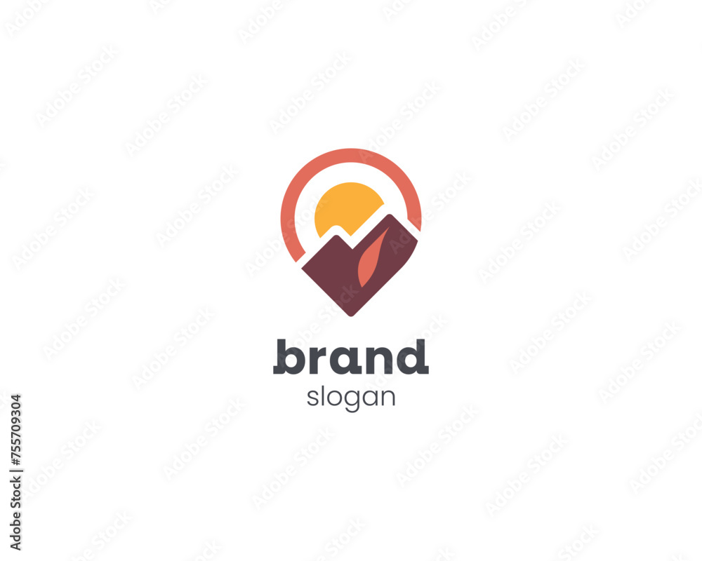 Creative mountain with map pin logo Creative mountain with map pin logo