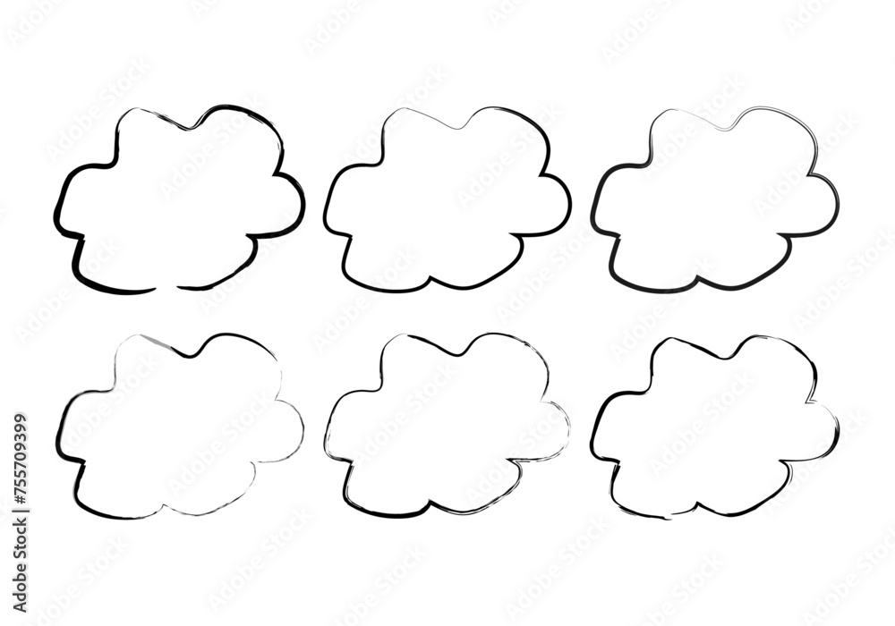 Hoja de icono negro de nubes hechos con diferentes trazos de pincel.