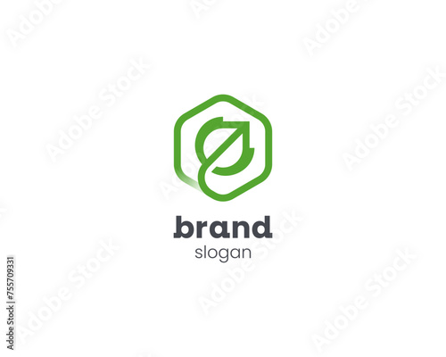 Minimalist hexagon with simple leaf logo