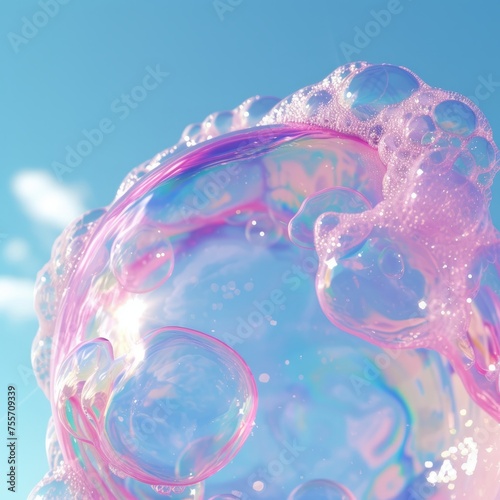 Pink and blue soap bubbles. Foam on the sides