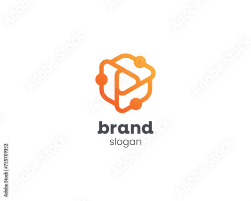 Simple connection hexagon with play media logo