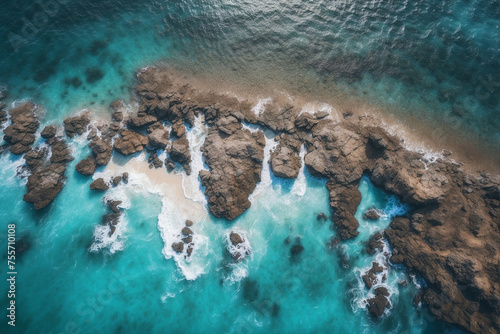 Aerial View of Ocean and Rocks photo