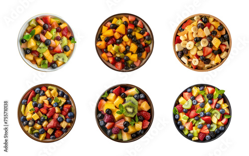 Collection of mixed fruit salad isolated on a transparent background, PNG, top view