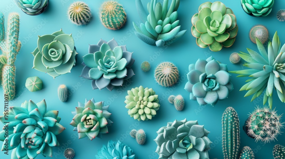 Various cactus plants creating a trendy pattern. Various cactus plants creating a trendy pattern.