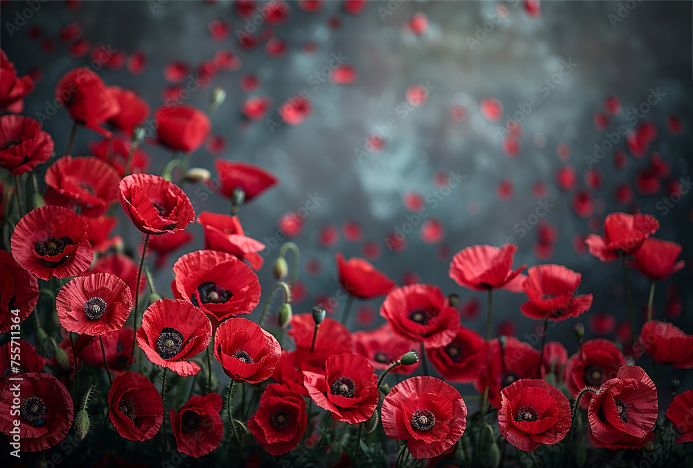 Red poppy flowers on a black granite background. The poppy is a symbol of memory of the fallen. Memorial Day in the USA. Copy space Red poppy flowers on a black granite background. The poppy is a symbol of memory of the fallen. Memorial Day in the USA. Copy space