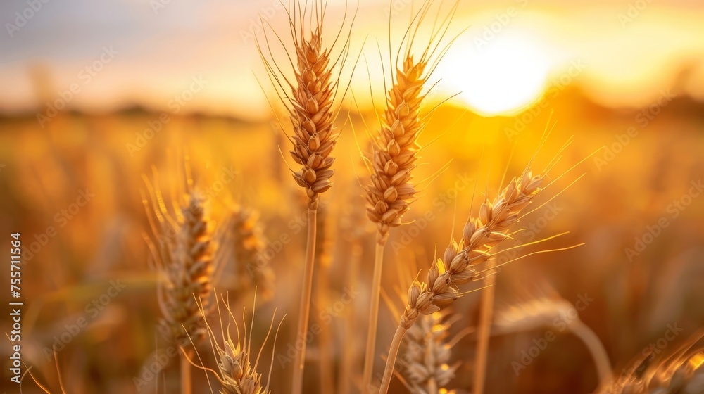 Wheat ears in field with sunset glow in background centered professional Wheat ears in field with sunset glow in background centered professional