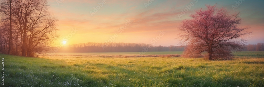 Fototapeta premium Sun Setting Over Field