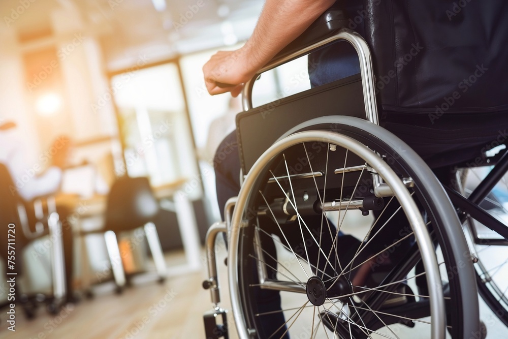 speaker in a wheelchair holding a meeting in the office speaker in a wheelchair holding a meeting in the office