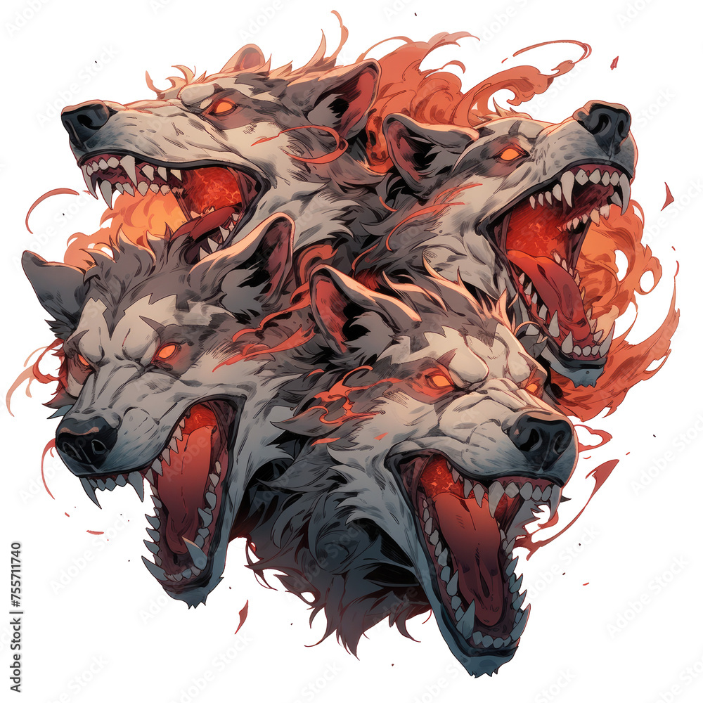 Cerberus illustration isolated on a transparent background